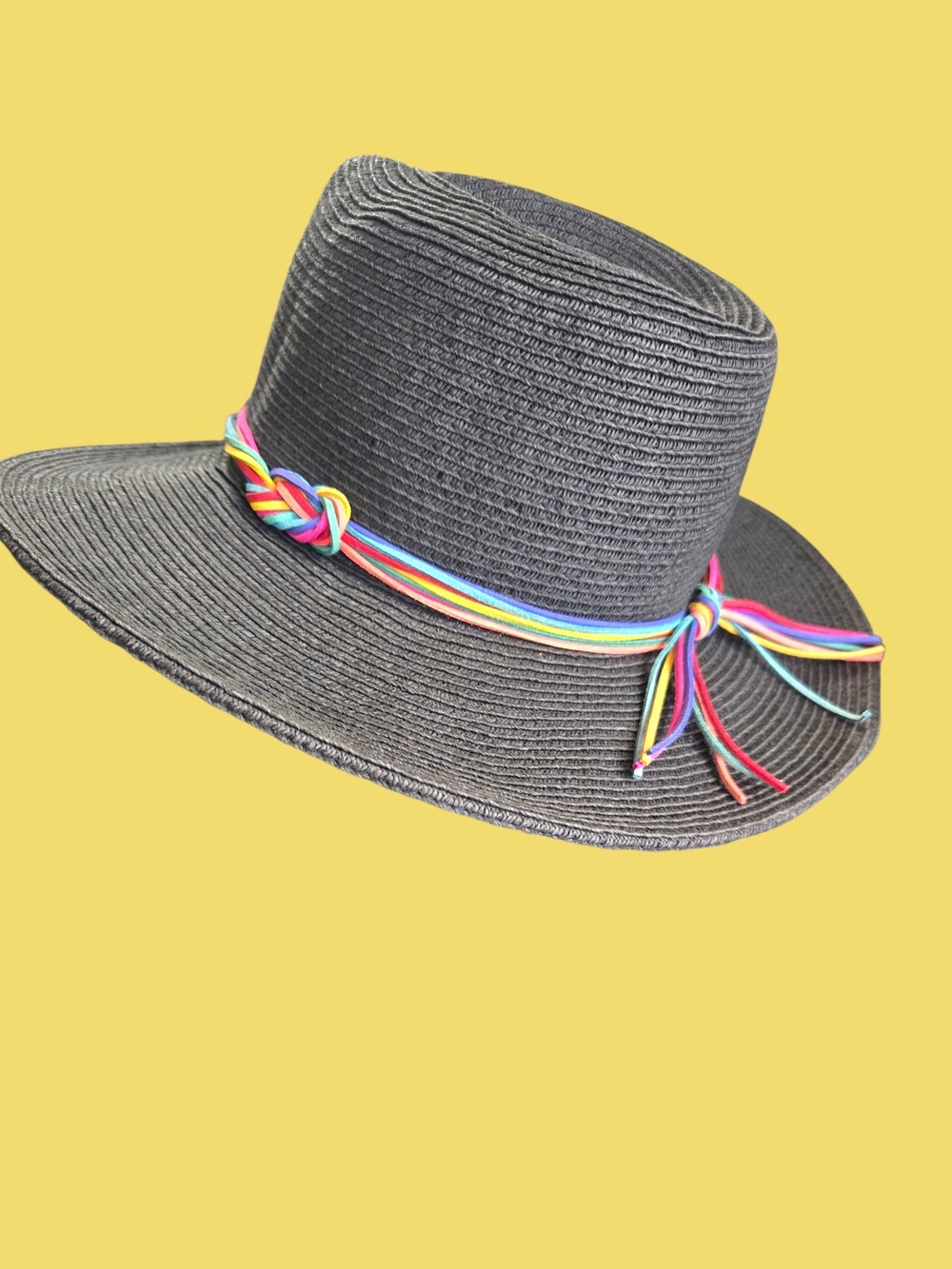 Wide Brim Straw Fedora with Rainbow Band